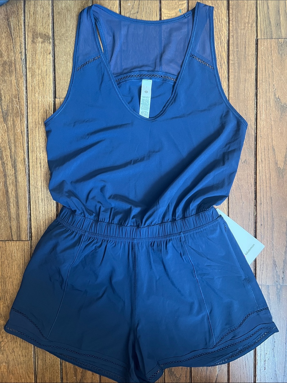 Lululemon Club Blue Navy Hotty Hot Romper Lace Trim Size Small NWT RARE GEM
